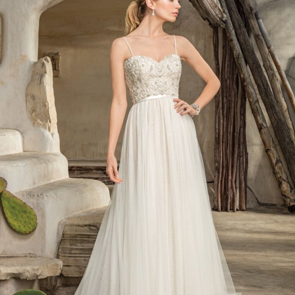 NWT CASABLANCA BRIDAL Piper Gown Beaded Tulle Satin Antique Ivory 14 MSRP $1395